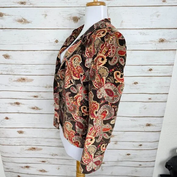 Talbots Velvet Blazer Womens 8P Black Red Paisley Silk Blend Lined Party Jacket - Picture 5 of 12